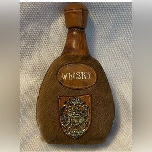 Unbranded Mexico Leather Cowhide Wrapped Green Vintage Glass Whiskey Decanter